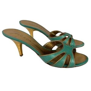 Escada Teal and Gold Heels